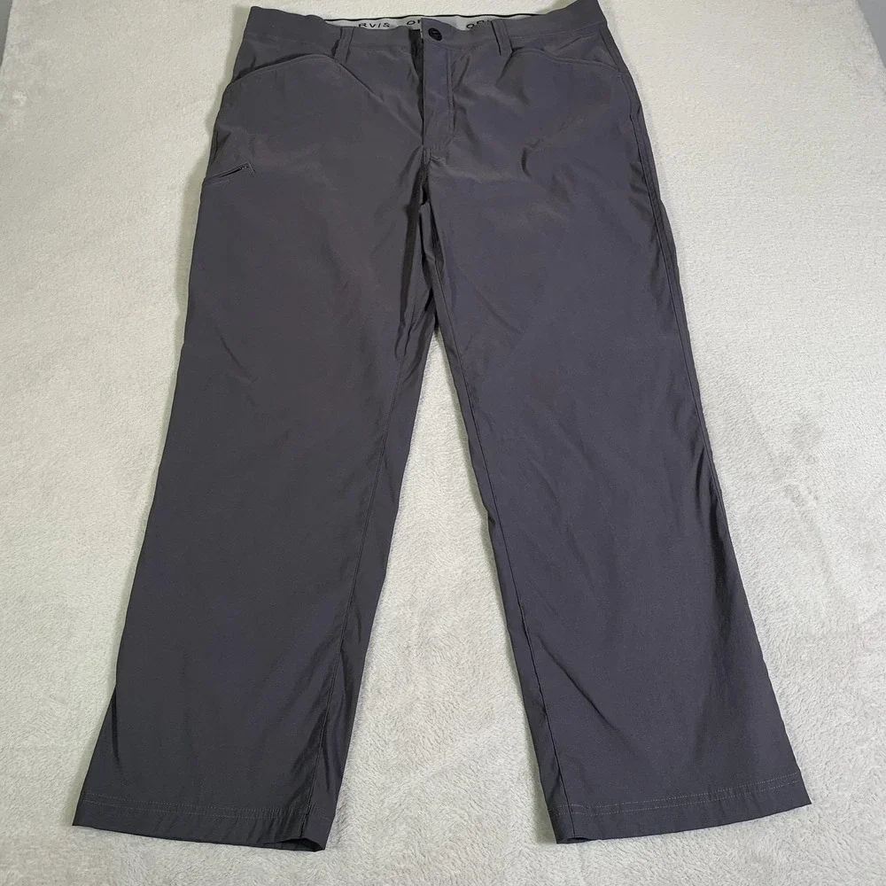 Orvis Pants Mens 40x30 Gray Stretch Hiking Water Repellent Zip Pockets Travel